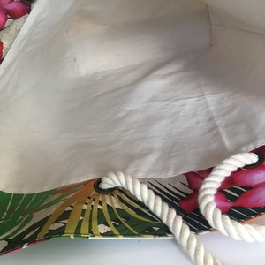 Καλοκαιρινή χειροποίητη τσάντα με tropical print - βαμβάκι, ώμου, χειροποίητα, μεγάλες, θαλάσσης, φθηνές - 4