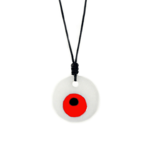 Κρεμαστό κύκλος κόκκινο μάτι από μάρμαρο Θάσου και ρυθμιζόμενο κορδόνι - charms, μάτι