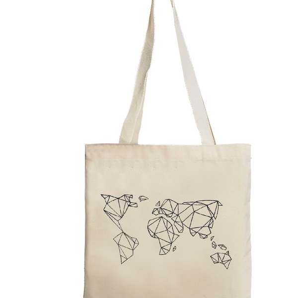 Πάνινη τσάντα Ζωγραφισμένη στο χέρι ♥ Minimal Map - ύφασμα, ώμου, μεγάλες, all day, minimal, tote, πάνινες τσάντες, φθηνές - 2