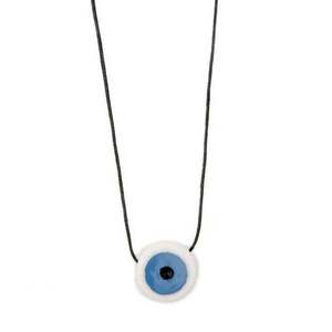 Κρεμαστό κύκλος μπλε μάτι από Ελληνικό μάρμαρο Θάσου και ρυθμιζόμενο μαύρο κορδόνι - ημιπολύτιμες πέτρες, charms, Black Friday