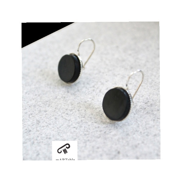 B L A C K C I R C L E Marble Earrings-Χειροποίητα σκουλαρίκια από φυσικό πέτρωμα! - ασήμι, χειροποίητα, πέτρες, μικρά, κρεμαστά