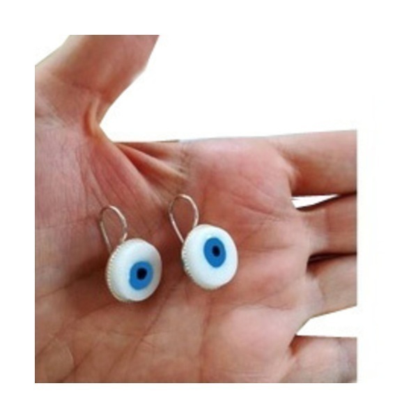 Κρεμαστά σκουλαρίκια κύκλος τιρκουάζ μάτια από Ελληνικό μάρμαρο και ασήμι 925 - ασήμι, χειροποίητα, πέτρες, μάτι, μικρά, evil eye, κρεμαστά - 5