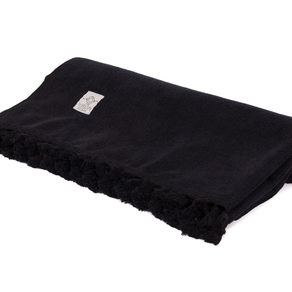 Μαύρη βαμβακερή πετσέτα θαλάσσης με μαύρα κρόσσια - βαμβάκι, unisex, κρόσσια