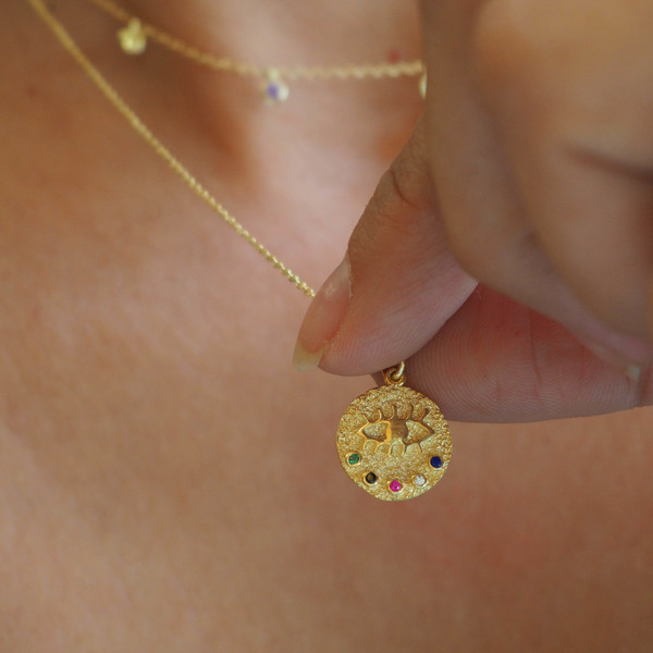 Gold evil eye necklaces small - charms, επιχρυσωμένα, ασήμι 925, μάτι, κοντά, evil eye - 3