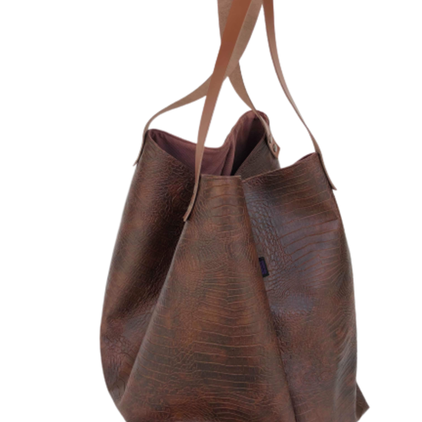 Χειροποίητη τσάντα ώμου oversized από δερματίνη διπλής όψης - ώμου, διπλής όψης, καθημερινό, δερματίνη