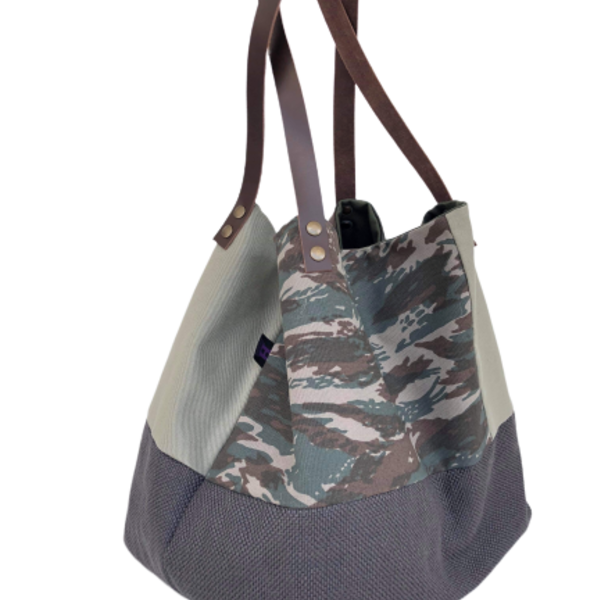 Χειροποίητη τσάντα ώμου oversized διπλής όψης army - ύφασμα, ώμου, διπλής όψης, χειροποίητα, καθημερινό