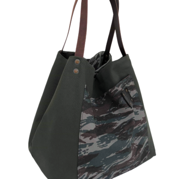 Χειροποίητη τσάντα ώμου oversized διπλής όψης army - ύφασμα, ώμου, διπλής όψης, χειροποίητα, καθημερινό - 2
