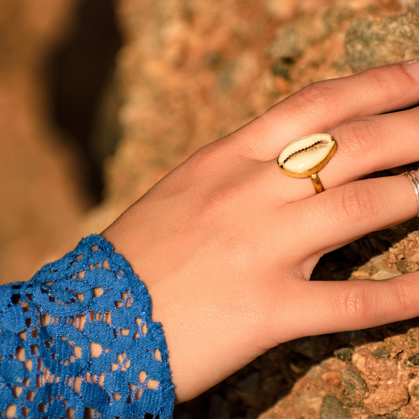 " Golden Seashell " - Χειροποίητο επίχρυσο δαχτυλίδι με φυσικό κοχύλι της Θάλασσας - αυξομειούμενα, επιχρυσωμένα, ορείχαλκος, κοχύλι, faux bijoux - 5