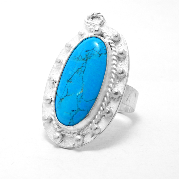 " Blue Howlite " - Χειροποίητο επάργυρο δαχτυλίδι με γαλάζιο Χαολίτη! - ιδιαίτερο, μοναδικό, μοντέρνο, κλασσικά, χειροποίητα, επάργυρα, ημιπολύτιμες πέτρες, χαολίτης, romantic, πριγκίπισσα, παραδοσιακό, απαραίτητα καλοκαιρινά αξεσουάρ, must αξεσουάρ, έργο τέχνης, γυναίκα, γυναικεία, donkey, vintage, fashion, sexy, unique, αυξομειούμενα, unisex, βραδυνά, gothic style, statement, μεγάλα