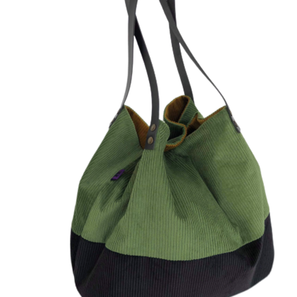 Χειροποίητη κοτλέ τσάντα ώμου oversized διπλής όψης green - ώμου, διπλής όψης, καθημερινό