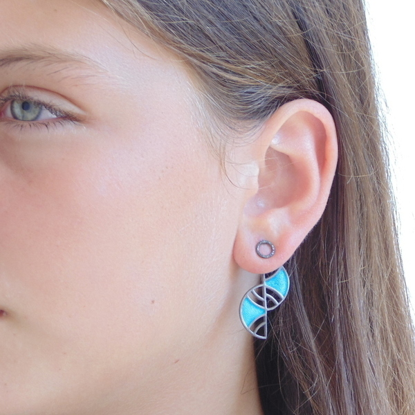 Ασημένια σκουλαρίκια δύο όψεων με σμάλτο, double sided ear jacket earrings - statement, ασήμι, σμάλτος - 3