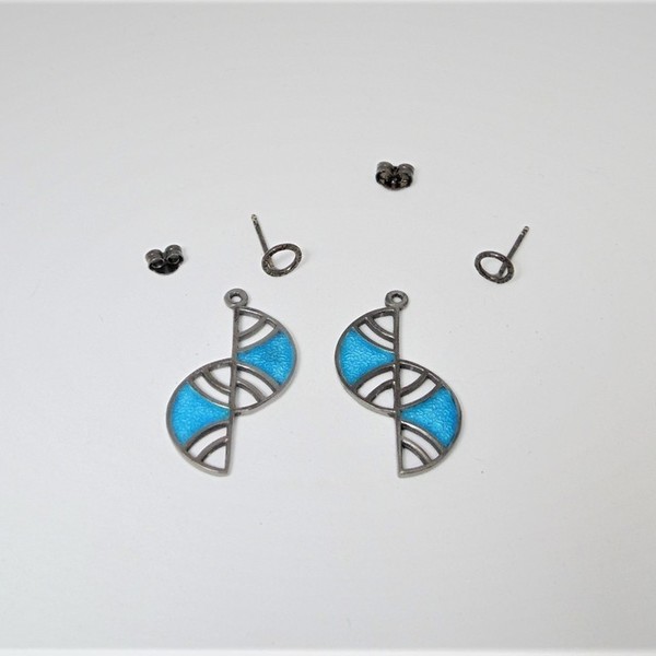 Ασημένια σκουλαρίκια δύο όψεων με σμάλτο, double sided ear jacket earrings - statement, ασήμι, σμάλτος - 4