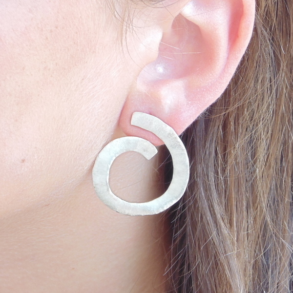 Spiral earrings, μεγάλα σκουλαρίκια καρφωτά σε ασήμι 925 - statement, ασήμι, καρφωτά - 4