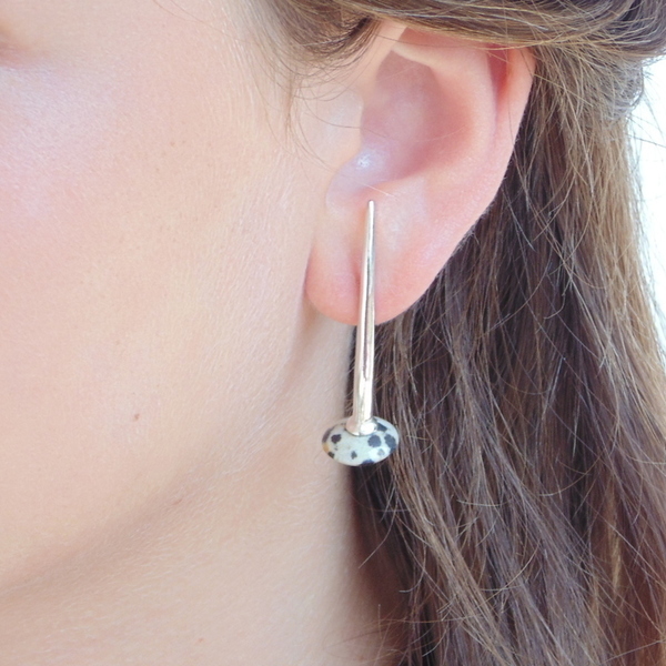 Dalmatian stone bar earrings/Σκουλαρίκια με πέτρες Δαλματίας σε ασήμι 925 - ασήμι, πέτρες, καρφωτά - 4