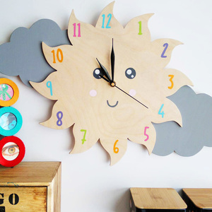 Παιδικό ρολόι τοίχου "Ήλιος" - ξύλο, ξύλο, ρολόι, τοίχου, ήλιος, για παιδιά, ρολόγια - 2