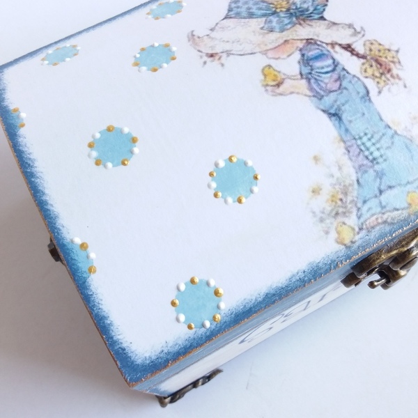Κουτάκι ξύλινο μπιζουτιέρα κοριτσάκι 16×11×7εκ. Μπλε πουά - κορίτσι, δώρα γενεθλίων, διακοσμητικά, κοσμηματοθήκη, προίκα μωρού, δώρο γέννησης - 2