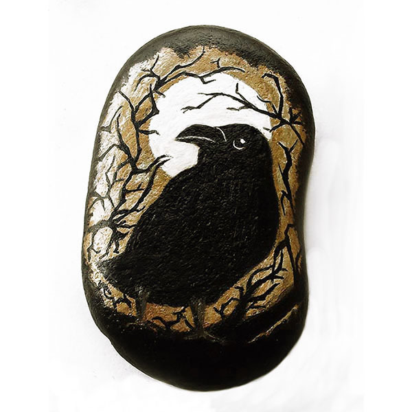 Κοράκι, ζωγραφισμένο στο χέρι, σε πέτρα θαλάσσης - ζωγραφισμένα στο χέρι, πέτρα, διακόσμηση, Black Friday, διακοσμητικές πέτρες