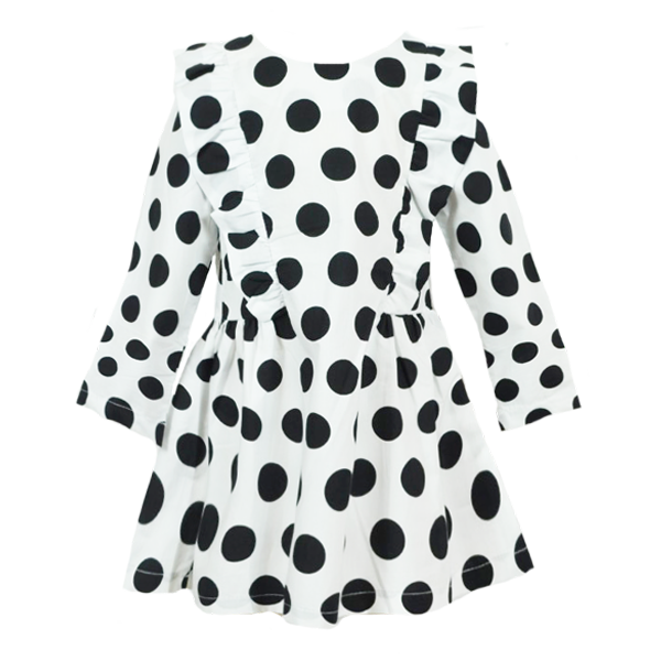 Φορέμα παιδικό άσπρο-μαύρο πουά - κορίτσι, πουά, παιδικά ρούχα - 3
