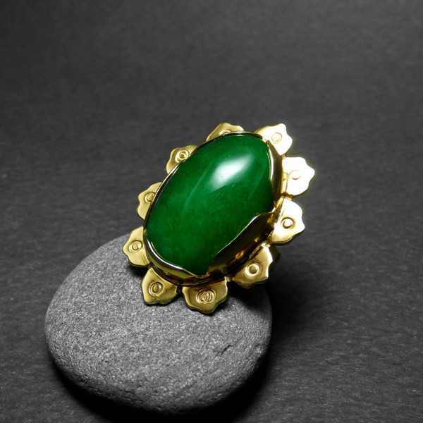 " Magic Jade " - Χειροποίητο επίχρυσο δαχτυλίδι με πράσινο Ιαδεΐτη! - ημιπολύτιμες πέτρες, επιχρυσωμένα, boho, boho, boho, αυξομειούμενα, φθηνά - 2