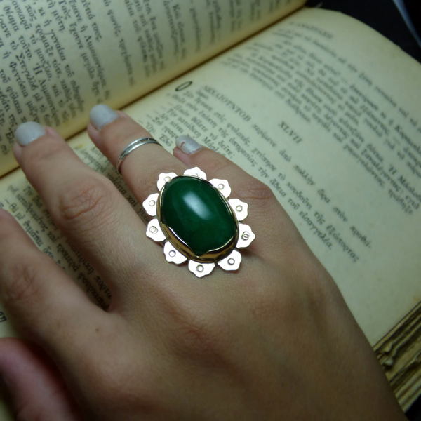 " Magic Jade " - Χειροποίητο επίχρυσο δαχτυλίδι με πράσινο Ιαδεΐτη! - ημιπολύτιμες πέτρες, επιχρυσωμένα, boho, boho, boho, αυξομειούμενα, φθηνά - 5