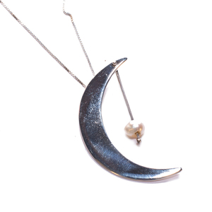Ασημένιο κρεμαστό φεγγάρι - ασήμι, charms, ασήμι 925, μακριά
