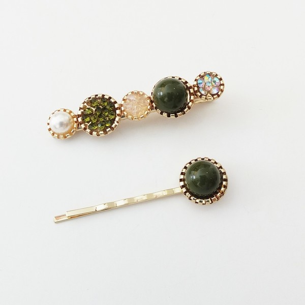 Σετ 2 τσιμπιδάκια με πράσινες πέρλες - πέρλες, μοδάτο, hair clips - 3
