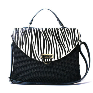 Τσάντα ώμου-χειρός από γνήσιο zebra pony skin και νήμα - δέρμα, ώμου, πλεκτές τσάντες