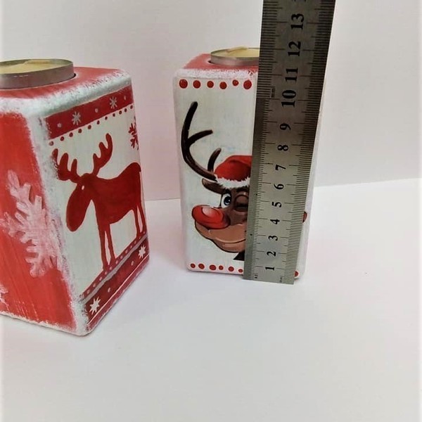 ΚΗΡΟΠΗΓΙΑ ΞΥΛΙΝΑ χριστουγεννιατικα χειροποίητα. Επιτραπέζια διακοσμητικά Διαστάσεις 6,7x6,7x11cm - ξύλο, χειροποίητα, χριστουγεννιάτικα δώρα, ξύλινα διακοσμητικά, κεριά & κηροπήγια - 3