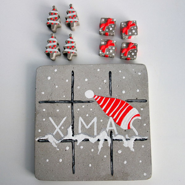 Τρίλιζα " X MAS" - ζωγραφισμένα στο χέρι, τσιμέντο, διακοσμητικά, χριστουγεννιάτικα δώρα, τρίλιζα - 2