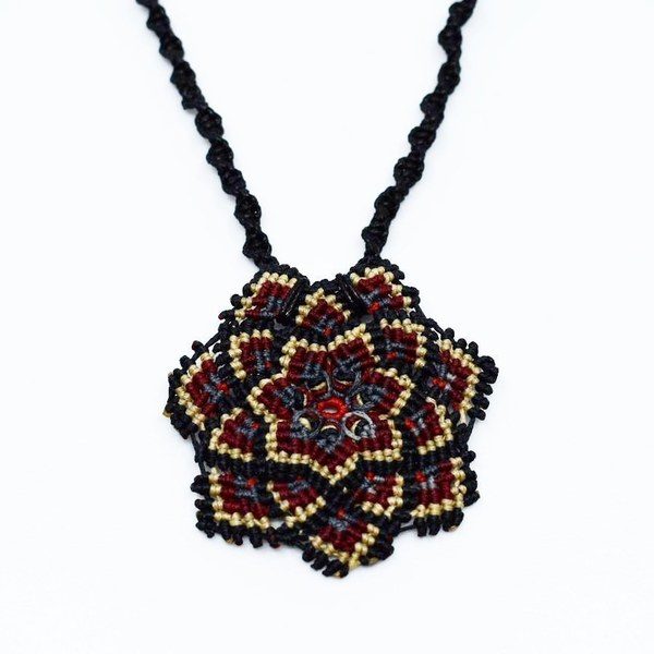 Mandala μακραμέ κολιέ hippie style - μακραμέ, χάντρες, λουλούδι, boho