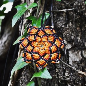 Mandala μακραμέ κολιέ hippie style - δέρμα, μακραμέ, χάντρες, λουλούδι, boho - 2