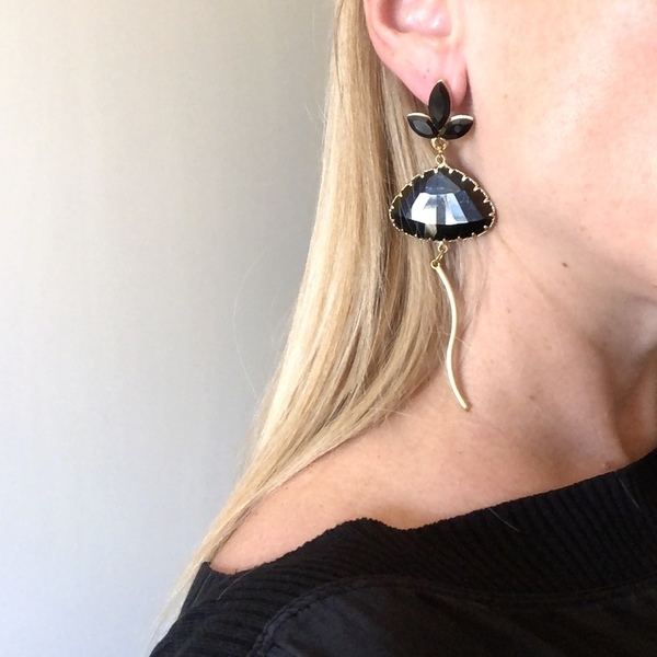 Statement black crystal earrings - statement, επιχρυσωμένα, κρύσταλλα, σκουλαρίκια, κρεμαστά