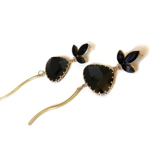 Statement black crystal earrings - statement, επιχρυσωμένα, κρύσταλλα, σκουλαρίκια, κρεμαστά - 2