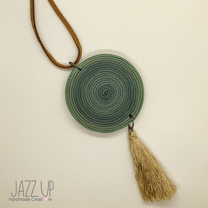 "Infinity Necklace" - Boho κολιέ σπιράλ από πολυμερή πηλό - στρογγυλό, με φούντες, πηλός, μακριά, boho - 3