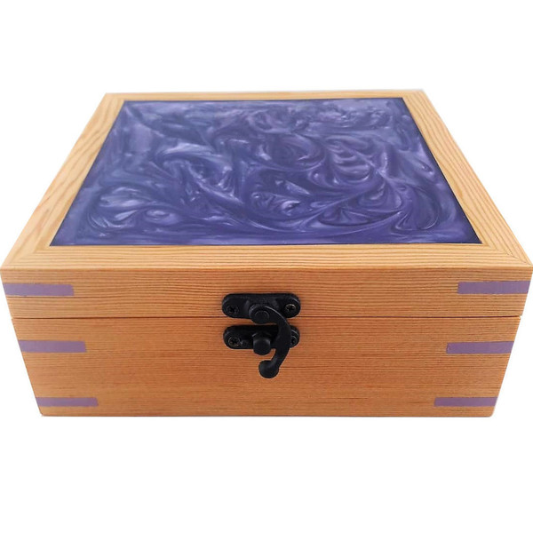 Μωβ κουτί κοσμημάτων από ξύλο και ρητίνη - ξύλο, κουτί, εποξική ρητίνη, κοσμηματοθήκη - 3