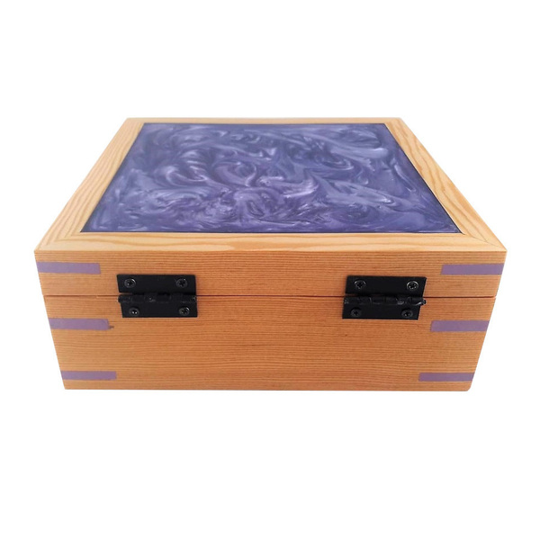 Μωβ κουτί κοσμημάτων από ξύλο και ρητίνη - ξύλο, κουτί, εποξική ρητίνη, κοσμηματοθήκη - 4