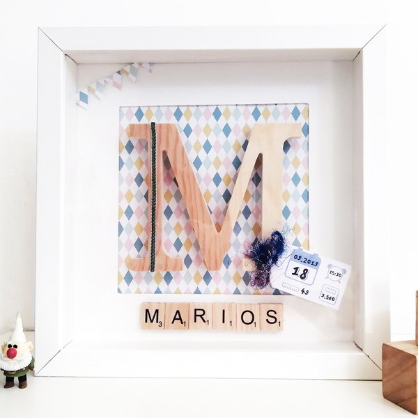 Παιδικό καδράκι με ξύλινο μονόγραμμα & σκραμπλ γράμματα με το όνομά του-της|Μάριος|Παιδικό Δωμάτιο - όνομα - μονόγραμμα, δώρα για παιδιά, δώρα γενεθλίων, δώρο γέννησης, προσωποποιημένα, ενθύμια γέννησης