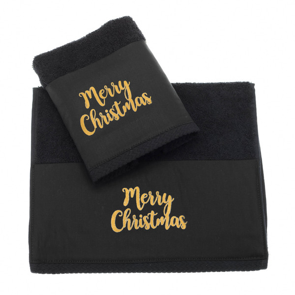 Σετ 2 μαύρες χριστουγεννιάτικες πετσέτες προσώπου - διακοσμητικά, δώρο για νονό