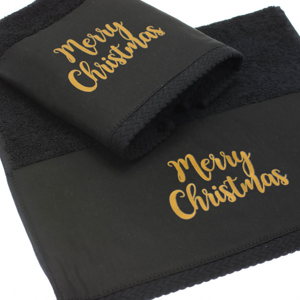 Σετ 2 μαύρες χριστουγεννιάτικες πετσέτες προσώπου - διακοσμητικά, δώρο για νονό - 2