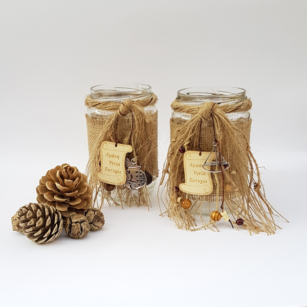 Διακοσμητική Γυάλα με λινάτσα και γούρια για Χριστούγεννα (Καράβι) - ξύλο, διακοσμητικά, χριστούγεννα, χριστουγεννιάτικα δώρα, ξύλινα διακοσμητικά, στολισμός τραπεζιού - 3