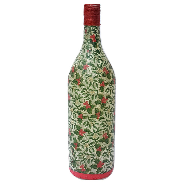Διακοσμητικό Γυάλινο Μπουκάλι Ντεκουπάζ για Χριστούγεννα (Γκι) - διακοσμητικά, χριστούγεννα, χριστουγεννιάτικα δώρα, στολισμός τραπεζιού