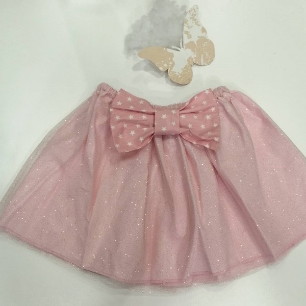 Τούλινη φούστα με glitter - φιόγκος, κορίτσι, γκλίτερ, παιδικά ρούχα, βρεφικά ρούχα, 1-2 ετών - 2