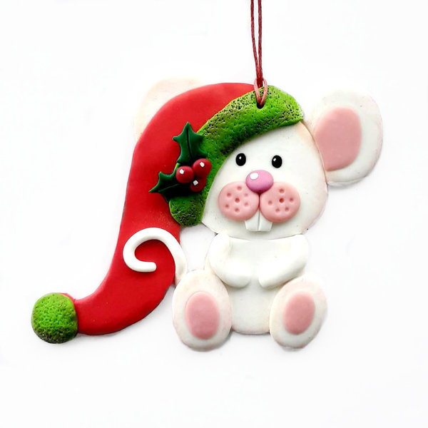 Στολίδι δέντρου ποντικάκι με σκουφί - διακόσμηση, χειροποίητα, χριστουγεννιάτικο, στολίδια