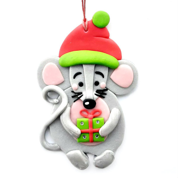 Χριστουγεννιάτικο στολίδι δέντρου γκρι ποντικάκι - διακόσμηση, χειροποίητα, χριστουγεννιάτικο, στολίδια