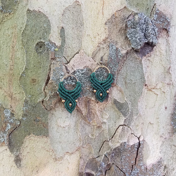 Boho Κρεμαστά Σκουλαρίκια Macrame σε Πράσινο Χρώμα | Emerald Green Hoops - μακραμέ, μακριά, boho, μπρούντζος, κρεμαστά, γάντζος - 3