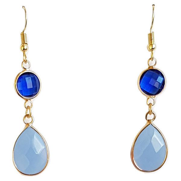 Μακριά Σκουλαρίκια Γαλάζιος Αχάτης & μπλε κρύσταλλο - ημιπολύτιμες πέτρες, αχάτης, μακριά, κρεμαστά, γάντζος, faux bijoux