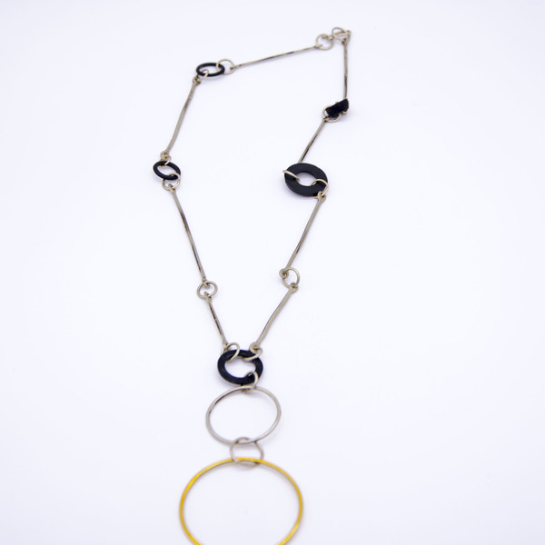 "Minimalistic style" long chain necklace in Black and Silver - ασήμι, μακριά, minimal, μπρούντζος, Black Friday - 2