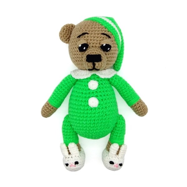 Πλεκτό αρκουδάκι με πιτζάμα πράσινο - δώρα για βάπτιση, λούτρινα, αρκουδάκι, amigurumi, Black Friday, δώρο γέννησης