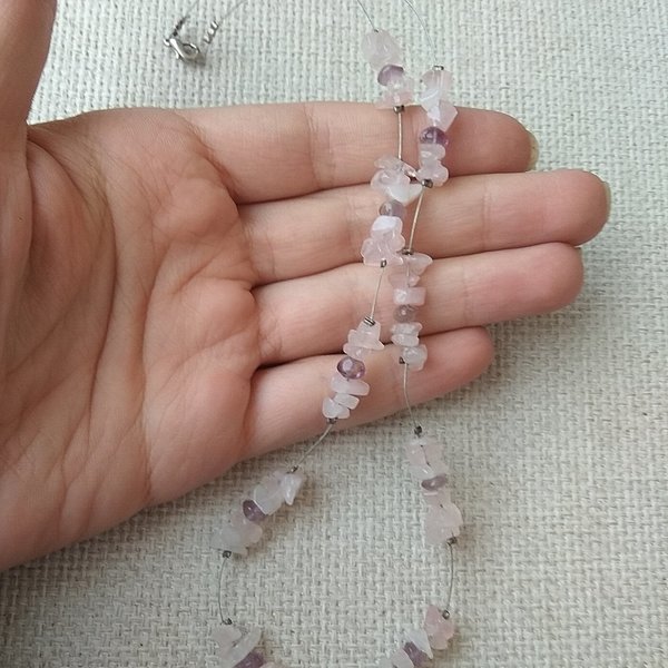 κολιέ με ροζ και μώβ ημιπολύτιμο λίθο - ημιπολύτιμες πέτρες, γυναικεία, κοντά, φθηνά - 4