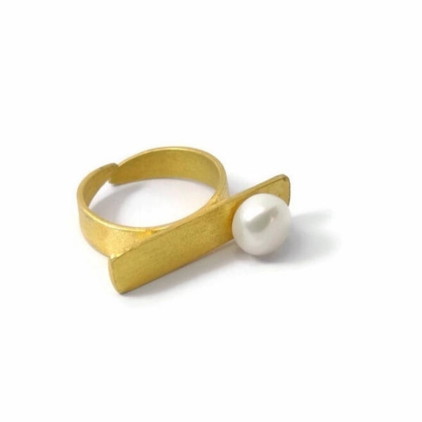 White Dream-επίχρυσο δακτυλίδι με μαργαριτάρι - μαργαριτάρι, επιχρυσωμένα, boho, αυξομειούμενα, δώρα για γυναίκες, φθηνά